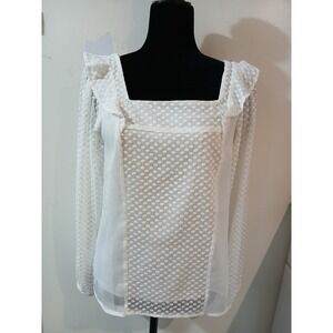 Banana Republic White Square Neck Ruffle Long Sleeve Blouse Top Size S